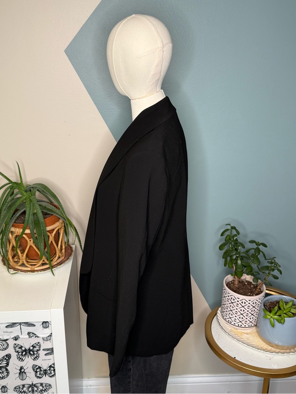 Mural Black Shawl Collar Open Front Blazer Quiet Luxury Minimalist Jacket M - Picture 4 of 12